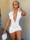 Sexy V-neck Short Sleeves Solid Knitted Mini Sheath Club