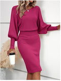 Women's Knitted Sweater Skirt Temperament Round Neck Long Sleeve Sexy Solid Color To Show Thin Ass