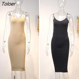 Seamless Nude Slip Dress 2023 Summer Women Adjustable Strap Sexy Vestidos Stretchy Bodycon Slim Midi Dress