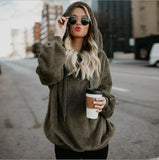 Women Fleece Hoodies 2021 Long Sleeve Hooded Pullover Sweatshirt Autumn Winter Warm Zipper Pocket Fur Coat Plus Size