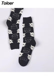 Harajuku Style Men Socks Black White Plaid Dot Cat Pattern Happy Socks New 2023 Hip Hop Combed Cotton