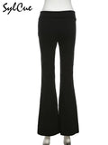 Black Slim Stretch Versatile Commuter Classic High Waist Simple Split Young Women's Zipper Flared Trousers Girl Casual-Outfit