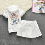 Set Hooded Zipper Top And Skirts Women Sweet Style Short Sleeve Femmel Two Piece Set S-XL Pink Color Cute