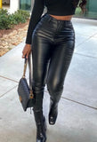 Black High Waist Tight Sexy Leather