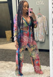 Print Africa Knotted Blouse and Pants 2 Piece