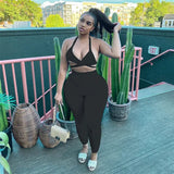 Casual Sporty Set Woman 2 Pieces Halter Crop Top Camisole High Waist Pants Matching Sets Sexy Backless Solid Slim