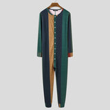 Men Pajamas Jumpsuit Homewear Solid Color Long Sleeve Comfortable Button Leisure Sleepwear Men Rompers Nightwear