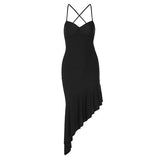 Toloer Summer New Temperament Hanging Neck Back Tie Slim Empty Lotus Leaf Skirt Dress