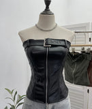 Real Shooting Spice Girls High-End Pu Leather Tector Locomotive Wind Wrapped Bra Vest Sleeveless Top Tide