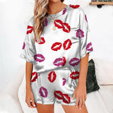 Womens Silk Satin Pajamas Pyjamas Set Short Sleeve Sleepwear Pajamas Suit Female Sleep Two Piece Set Loungewear Home
