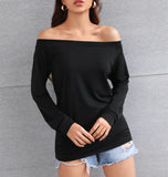 Women Top Sexy Slash Neck Off Shoulder Shirt Solid Color 2021 Summer Autumn Long Sleeve T-shirts Ladies Oversize