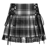 Skirts Pink Pleated Skirt Lace Up Sexy Mini Punk Skirt Rave Academia Aesthetic Egirl Clothes Gothic Black Skirt Jupe