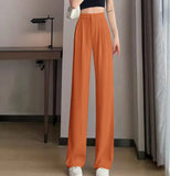 Toloer Pants Female Spring And Autumn 2024 New High Waist Hanging Feeling Loose Straight Leg Hanging Feeling Wide Leg Pants Large Size Pink Casual Pants-Outfit