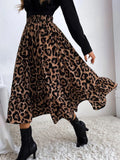 Printed Modest High Waist Elastic Waist Print Midi A-Line