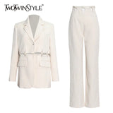 Solid Casual Two Piece Set For Women Lapel Collar Long Sleeve Pockets Blazer High Waist Slim Pants Female 2021