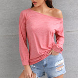 Women Top Sexy Slash Neck Off Shoulder Shirt Solid Color 2021 Summer Autumn Long Sleeve T-shirts Ladies Oversize