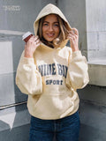Classic Letter Embroidery Women's Hooded Sweatshirt Fleece Warm Autumn Winter Sweatshirt Pocket Casual Streetwear Sport Top-Outfit