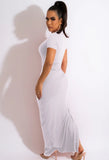 Short Sleeves Ruched Strings Slit Long Party