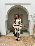 Printed Women's Pants Sets Loose Lapel Long Sleeve Shirt Wide Leg Trousers Suits 2024 Spring Summer Casual 2 Pieces Set-Outfit