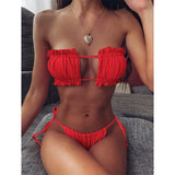 New Sexy Bikini Swimwear Women Swimsuit Hollow Out Bikini Set Bandage Bathing Suit Bandeau Push Up Beach Wear Swimming