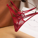 cut-out perspective women's underwear lace fashion cross belt bundled thong pearl decoration t pants embroidered