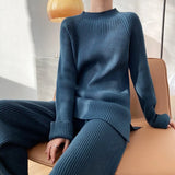 Soft Cashmere Knitted Sets Women 2021 Autumn Winter Casual Two Pieces Sweater and Pants Outfits Solid Tracksuit
