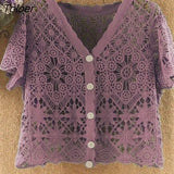 Women New Design Hollow Out Stylish Minority Korean Style V-neck Loose All-match Sexy Casual Fashion Young Summer