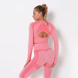 New Women's Fitness T-Shirt Sport Crop Top Long Sleeve Layer Crew Neck Power Stretch Workout Crop Top Sexy Gym