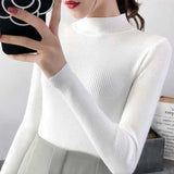 Neck Women Sweater Vintage Basic Solid Knitted Tops Casual Slim Pullover Autumn Winter Korean Tops Simple Chic Jumpers-Outfit