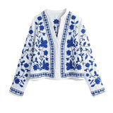 Women Fashion Floral Embroidery Loose Blouses Vintage Long Sleeve Button-up Female Shirts Blusas Chic