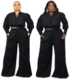 Plus Size Polka Dot Black Crop Top and Pants