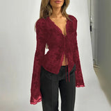 Autumn 2025 New Fashion Chiffon Shirt Small Fragrant Temperament Laded Horn Sleeve Top