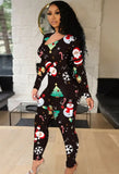 Christmas Print Long Sleeve Hollow Out