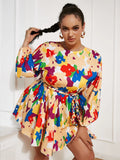 Size Printed Mini Dress with Braided
