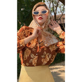QWEEK Floral Print Shirt Women Vintage 90s Button Up Graphic Cardigan Beautiful Blouses Ladies Fall 2021 Aesthetic Elegant