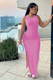 Women's Commuting Pits Long Dress Sleeveless Round Collar High-Waisted Ass