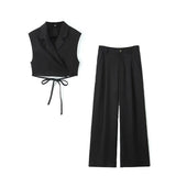 Temperament Casual Suit Vest Suit 2025 Summer Sleeveless Wrap Wearing Short-Carved Vest Folded Trousers