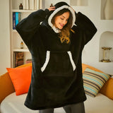 Hoodie Blanket With Sleeves Plaid Sweatshirt Winter Fleece Pullover Female Sherpa Giant Moleton Hoody Sweat Femme