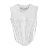 White Minimalist Patchwork T-shirt Female Round Neck Sleeveless Korean Fashion Slim Solid T-shirts For Women