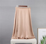 Elegant Satin Side Zipper Solid Skirts Women Casual High-Waist Silk Skirt Chic Mid-Calf Length A-Line Skirt for
