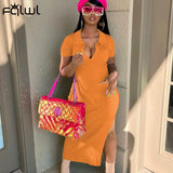 Streetwear Fashion Short Sleeve Dresses For Women 2022 V Neck Long Bodycon Dress Women Blue Maxi Side Split Party
