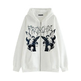 Women Plus Size Hooded Sweatshirt Printed Loose Fit Long Sleeve Zip-up Pullover with Pockets Ladies Hoodies