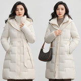 2024 New Cotton-Padded Clothes Korean Version Of The Hoodie Long Waist Show Thin Over The Knee Fashion And Thick Temperament Coat-Outfit