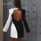Autumn Bodycon Dress Long Sleeves O Neck Slim Women Patchwork Lightly Cooked Style Mini Dress Elegant Backless Party