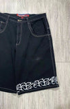 street American men shorts pattern print hiphop hip hop retro men and women denim shorts mens shorts-Outfit