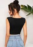 V-neck Solid Lace Up Short Tank