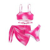 Toloer Tie-Dyed Bikini Swimsuit Female Three-Piece Mesh Skirt Split Bikini