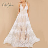 2022 Summer Elegant Women Long Party Dress Embroidery Sexy Backless Maxi Tulle