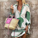 And Summer 2025 New Leisure Long Shirt INS Loose Vacation V-Neck Dress