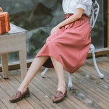 Vintage Cotton Skirts Women 2020 Spring High Waist Soft Ladies Long Skirt Korean Bow-knot Pleated Midi Skirt